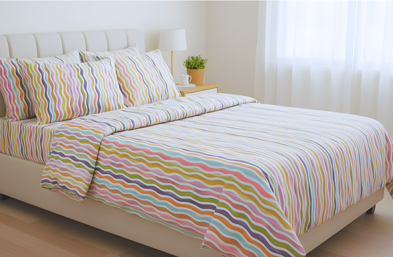 Set Lenjerie de Pat de Lux din Bumbac Ranforce | Pastel Symphony, King Size, 4 Piese – Model Pastel Multicolor