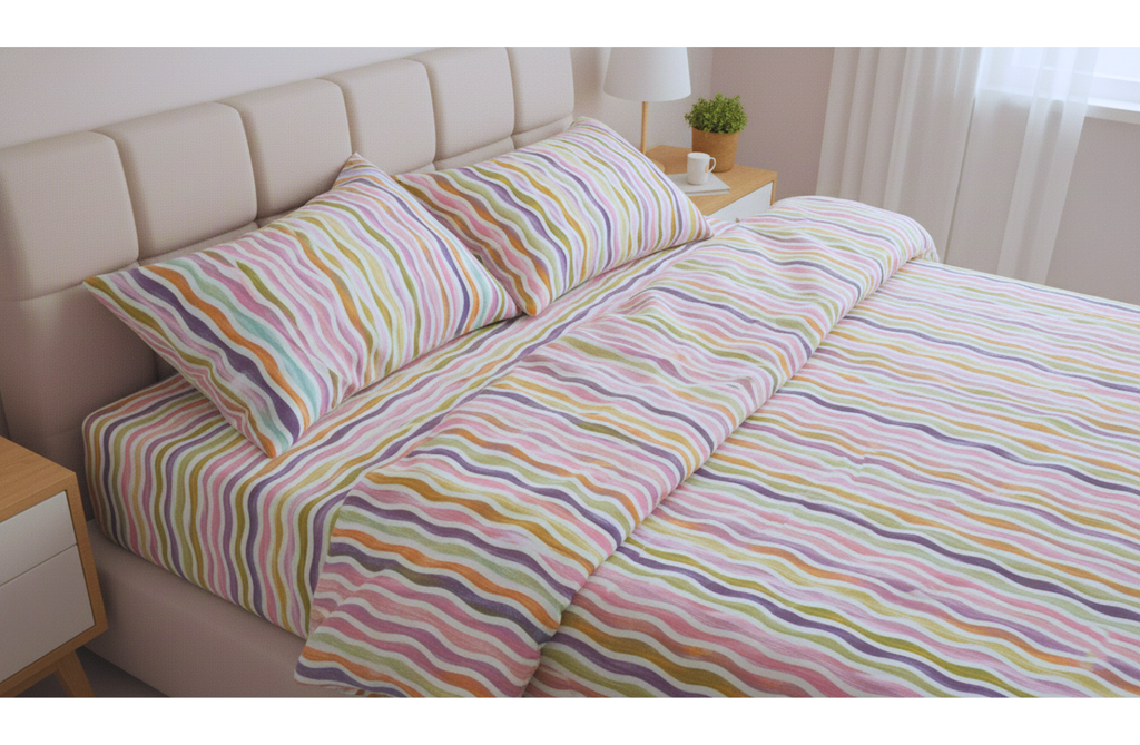 Set Lenjerie de Pat de Lux din Bumbac Ranforce | Pastel Symphony, King Size, 4 Piese – Model Pastel Multicolor