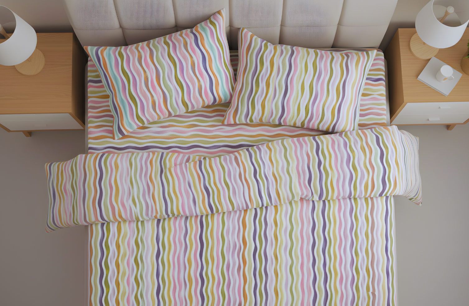 Set Lenjerie de Pat de Lux din Bumbac Ranforce | Pastel Symphony, King Size, 4 Piese – Model Pastel Multicolor