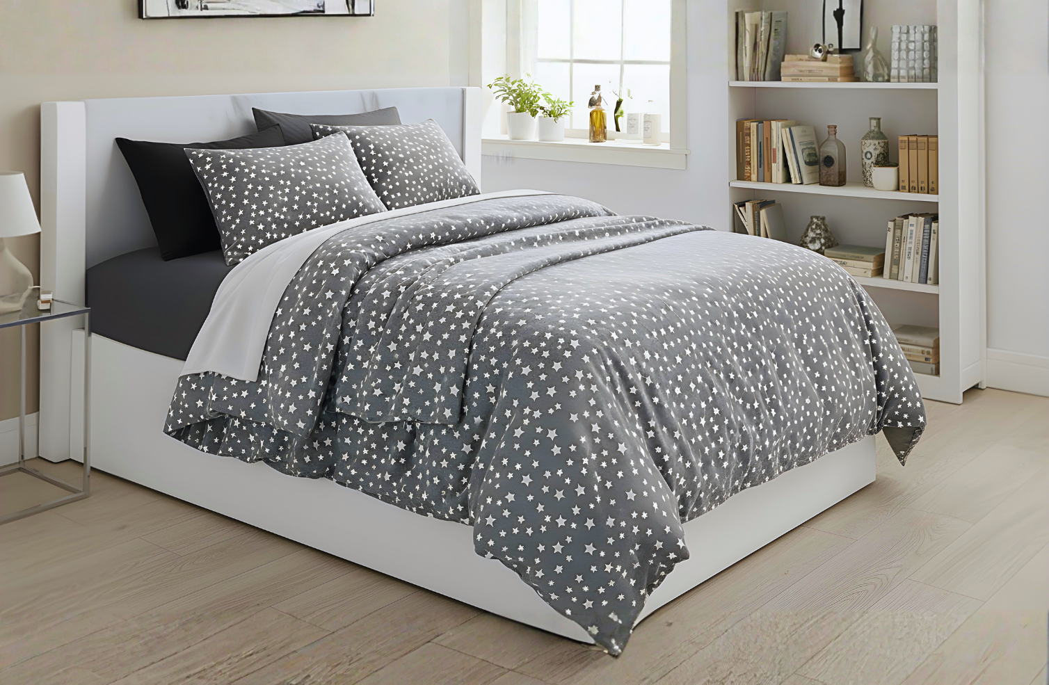 Set Lenjerie de Pat de Lux din Bumbac Ranforce | Stelute, King Size, 4 Piese – Model Starlight