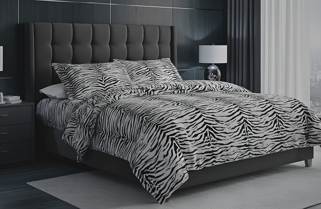 Set Lenjerie de Pat de Lux din Bumbac Ranforce | Tiger Gray, King Size, 4 Piese – Model Tigru