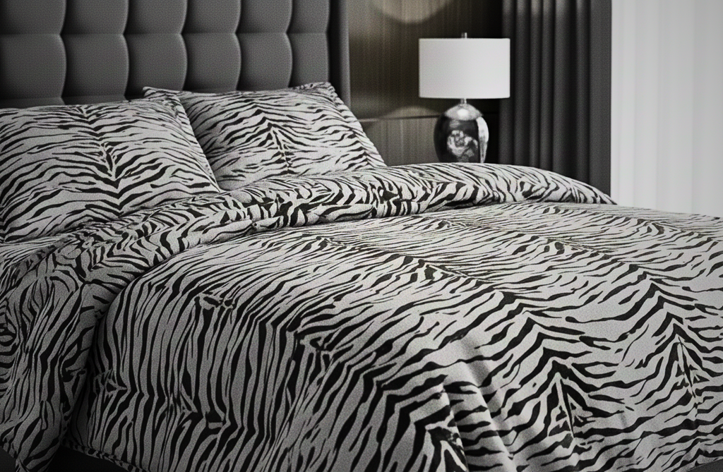 Set Lenjerie de Pat de Lux din Bumbac Ranforce | Tiger Gray, King Size, 4 Piese – Model Tigru