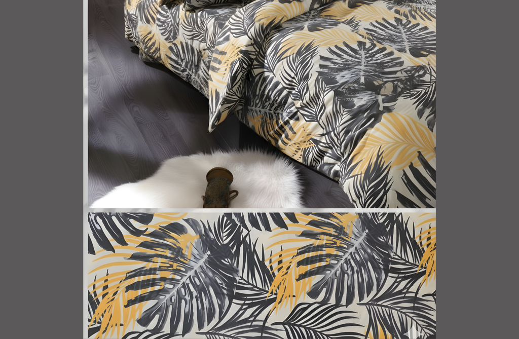 Set Lenjerie de Pat de Lux din Bumbac Ranforce | Tropical, King Size, 4 Piese – Model Tropical